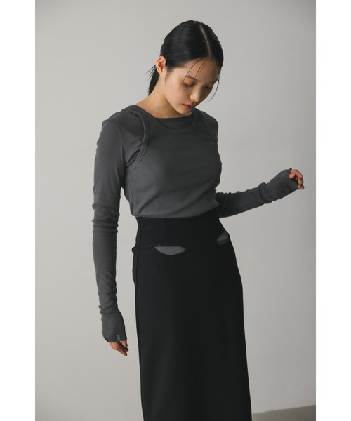 STYLEMIXER（スタイルミキサー）の「2ピースシアーレイヤードトップ（Tシャツ/カットソー・レディース・ライトベージュ/サックスブルー/ホワイト/チャコールグレー・FREE）」の11枚目の写真