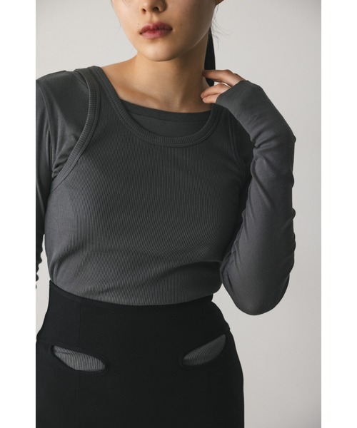 STYLEMIXER（スタイルミキサー）の「2ピースシアーレイヤードトップ（Tシャツ/カットソー・レディース・ライトベージュ/サックスブルー/ホワイト/チャコールグレー・FREE）」の14枚目の写真