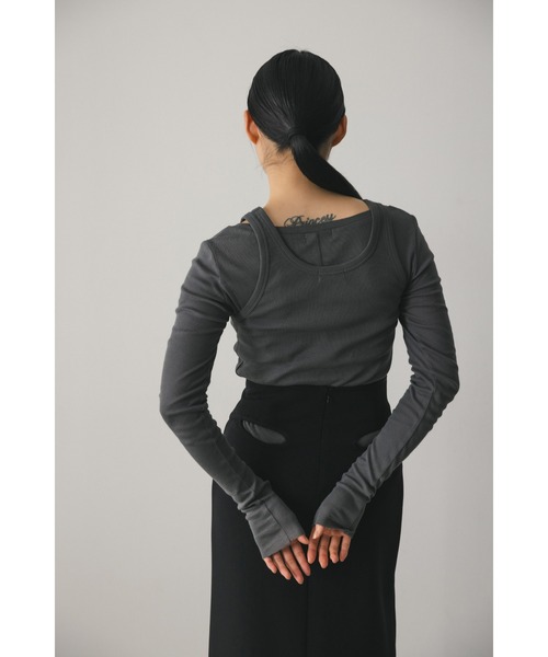 STYLEMIXER（スタイルミキサー）の「2ピースシアーレイヤードトップ（Tシャツ/カットソー・レディース・ライトベージュ/サックスブルー/ホワイト/チャコールグレー・FREE）」の15枚目の写真