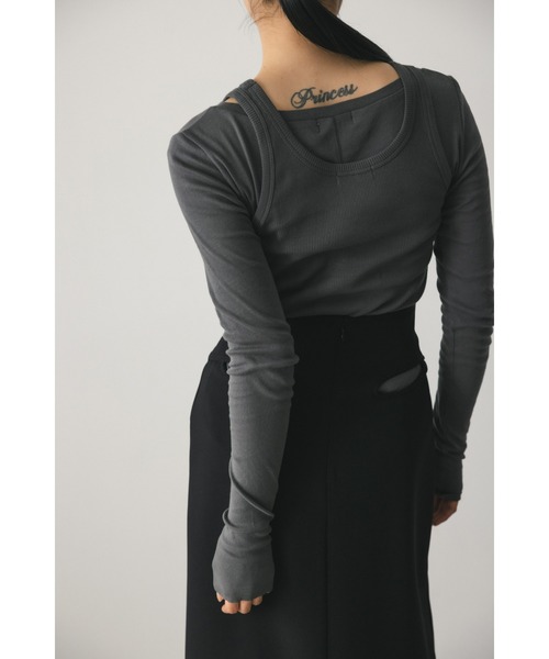 STYLEMIXER（スタイルミキサー）の「2ピースシアーレイヤードトップ（Tシャツ/カットソー・レディース・ライトベージュ/サックスブルー/ホワイト/チャコールグレー・FREE）」の16枚目の写真