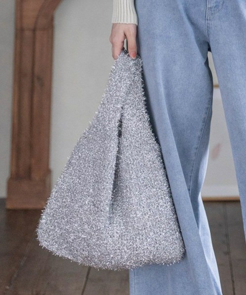 clear（クリア）の「ラメニットトートバッグ（トートバッグ・レディース・マルチ/ピンク/インディゴ×シルバー・F）」の2枚目の写真