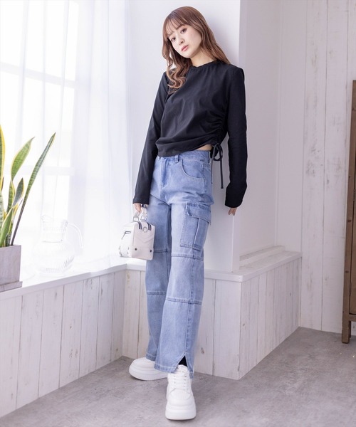 clear（クリア）の「サイドドロストリボン長袖トップス（Tシャツ/カットソー・レディース・オフホワイト/ブラック/ピンク・F）」の15枚目の写真