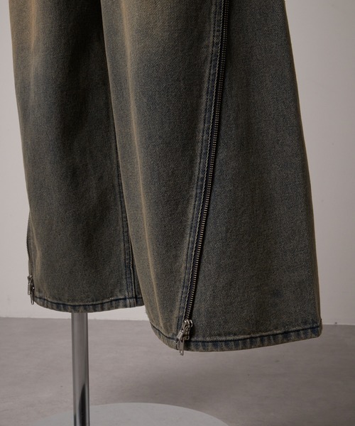 GRANCY ジップデザイン バギー デニム パンツ グレー S GRANCY】ZipDesign Buggy DenimPants / ジップデザイン バギー