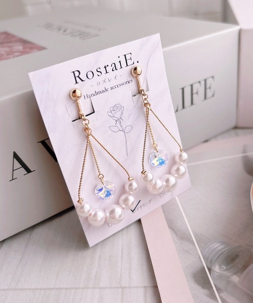 tone(トーン)の「【RosraiE】クリスタルガラスドロップパール イヤリング(MA)(イヤリング・レディース・ゴールド・FREE)」の4枚目の写真