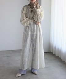 r.（アールドット）の「ブロックレースボリュームスリーブスリットワンピース（ワンピース）」