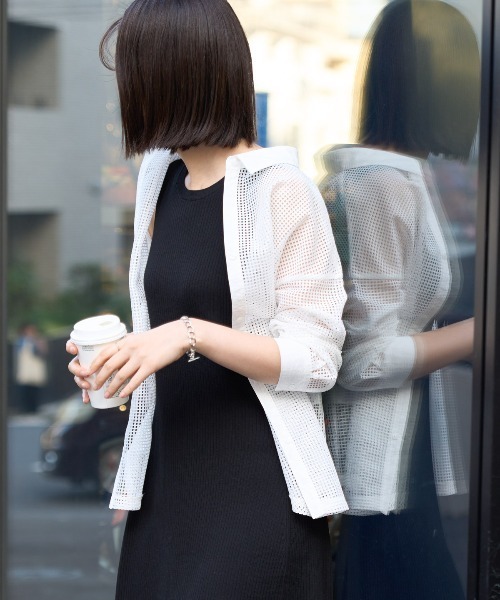 ◆boohoo◆ クリンクルビスコース ロングスリーブ シャツ/ white セール】パイピングロングスリーブメッシュシャツ（シャツ