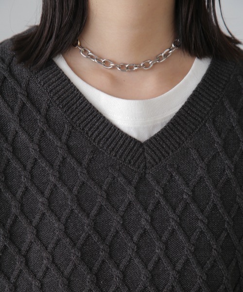 FREE'S MART（フリーズマート）の「Vネックニットベスト（ベスト・レディース・ライトグリーン/ブラック/オフホワイト・FREE）」の12枚目の写真