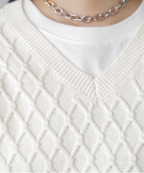 FREE'S MART（フリーズマート）の「Vネックニットベスト（ベスト・レディース・ライトグリーン/ブラック/オフホワイト・FREE）」の22枚目の写真