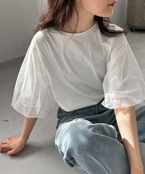 feepur(フェピュール)の「チュールバルーンスリーブTee(Tシャツ/カットソー・レディース・オフホワイト/ブラック/オートミール・MEDIUM)」の9枚目の写真