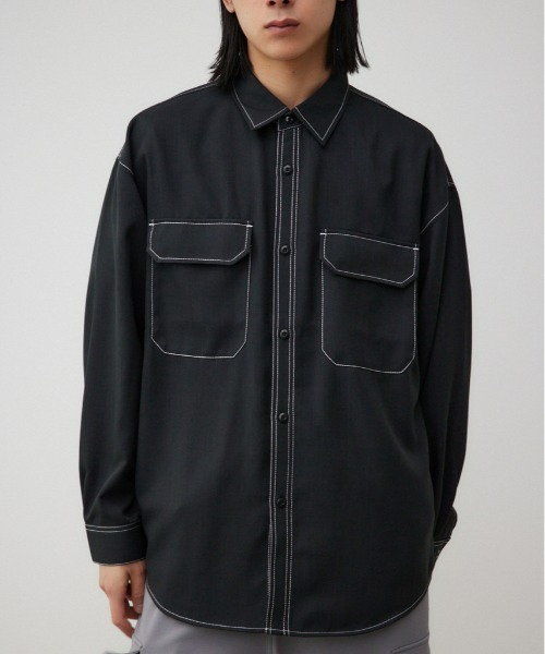 AZUL by moussy（アズールバイマウジー）の「アウトステッチCPOシャツ（シャツ/ブラウス・メンズ・ブラック/カーキ・FREE）」の2枚目の写真