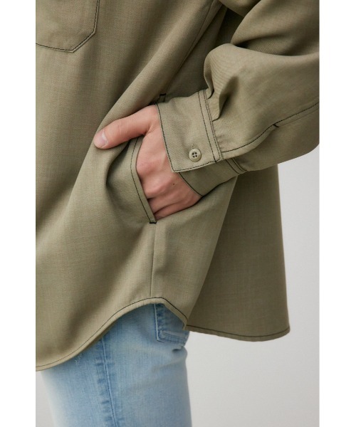 AZUL by moussy（アズールバイマウジー）の「アウトステッチCPOシャツ（シャツ/ブラウス・メンズ・ブラック/カーキ・FREE）」の13枚目の写真