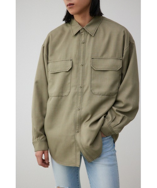 AZUL by moussy（アズールバイマウジー）の「アウトステッチCPOシャツ（シャツ/ブラウス・メンズ・ブラック/カーキ・FREE）」の3枚目の写真