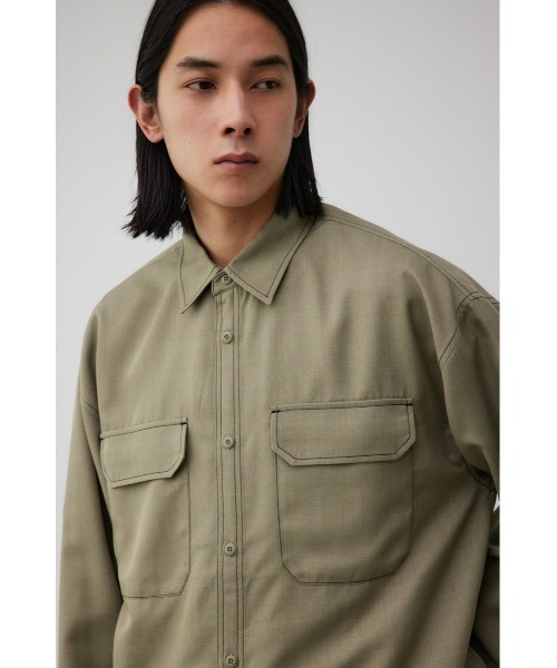 AZUL by moussy（アズールバイマウジー）の「アウトステッチCPOシャツ（シャツ/ブラウス・メンズ・ブラック/カーキ・FREE）」の4枚目の写真