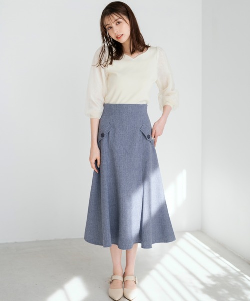 MISCH MASCH（ミッシュマッシュ）の「フラップ付きAラインスカート/MM417222（スカート・レディース・ネイビー/ベージュ/グリーン・S/M）」の3枚目の写真