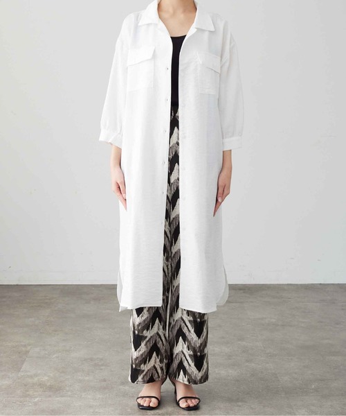 Chez toi（シェトワ）の「Wポケット開襟シャツワンピース（シャツワンピース・レディース・カーキ/ブラック/ベージュ/オフホワイト・FREE）」の12枚目の写真