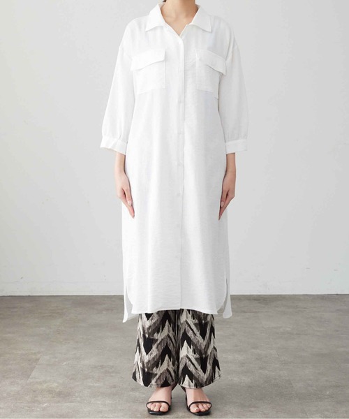 Chez toi（シェトワ）の「Wポケット開襟シャツワンピース（シャツワンピース・レディース・カーキ/ブラック/ベージュ/オフホワイト・FREE）」の13枚目の写真