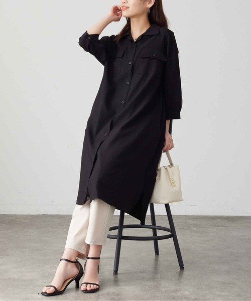 Chez toi（シェトワ）の「Wポケット開襟シャツワンピース（シャツワンピース・レディース・カーキ/ブラック/ベージュ/オフホワイト・FREE）」の20枚目の写真