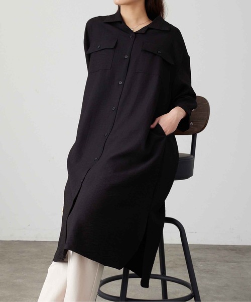 Chez toi（シェトワ）の「Wポケット開襟シャツワンピース（シャツワンピース・レディース・カーキ/ブラック/ベージュ/オフホワイト・FREE）」の21枚目の写真