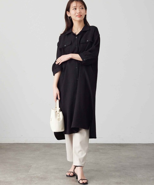Chez toi（シェトワ）の「Wポケット開襟シャツワンピース（シャツワンピース・レディース・カーキ/ブラック/ベージュ/オフホワイト・FREE）」の22枚目の写真