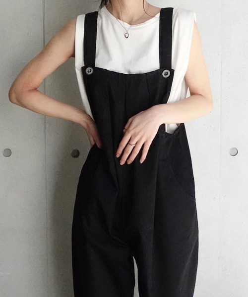 CORNERS（コーナーズ）の「フロントタックサロペット（サロペット/オーバーオール・レディース・ピンク/ベージュ/ブラック・M）」の2枚目の写真