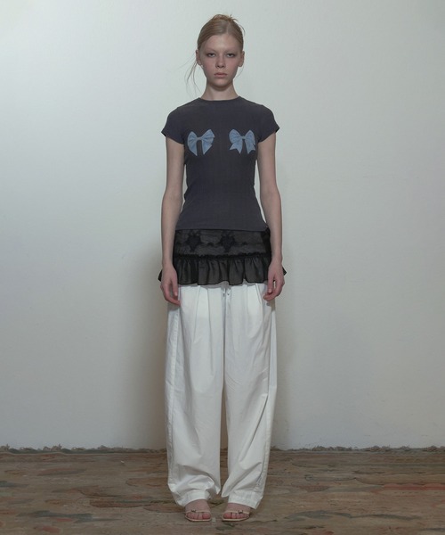 SCULPTOR（スカルプター）の「Bow Bow Baby Tee/ボウボウベイビーT（Tシャツ/カットソー・レディース・チャコールグレー/ピンク系その他/ホワイト・MEDIUM/SMALL）」の11枚目の写真