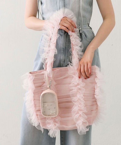 OLIVE des OLIVE（オリーブデオリーブ）の「【A4対応/大容量】Aimerianejoieチュールフリルキャリーオントート　1041200090（トートバッグ・レディース・ピンク/ブラック/オフホワイト・FREE）」の11枚目の写真