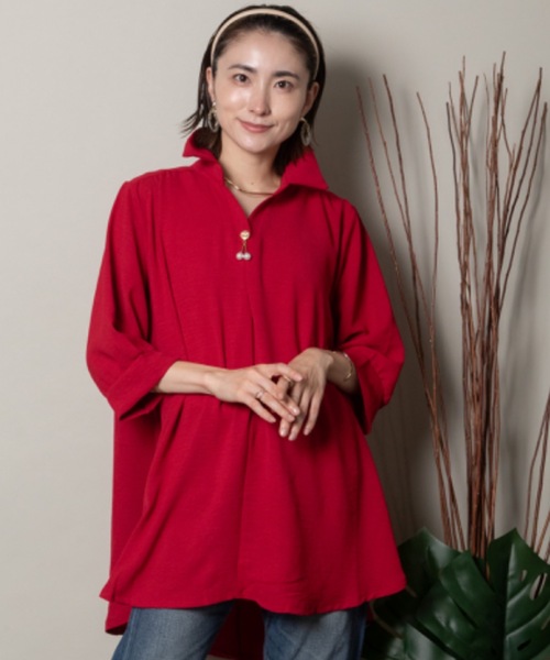 MHBG TOKYO(エムエイチビージートーキョー)の「オープンカラースキッパーシャツ モチーフ付き(シャツ/ブラウス・レディース・イエロー/マスタード/グリーン系その他/レッド/グリーン/チャコールグレー/ブラック・FREE)」の7枚目の写真