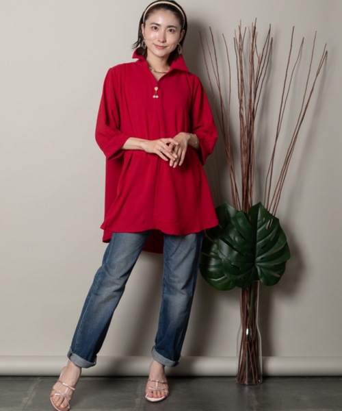 MHBG TOKYO(エムエイチビージートーキョー)の「オープンカラースキッパーシャツ モチーフ付き(シャツ/ブラウス・レディース・イエロー/マスタード/グリーン系その他/レッド/グリーン/チャコールグレー/ブラック・FREE)」の20枚目の写真