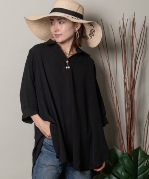 MHBG TOKYO(エムエイチビージートーキョー)の「オープンカラースキッパーシャツ モチーフ付き(シャツ/ブラウス・レディース・イエロー/マスタード/グリーン系その他/レッド/グリーン/チャコールグレー/ブラック・FREE)」の12枚目の写真