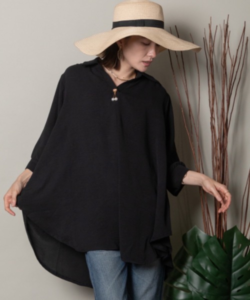 MHBG TOKYO(エムエイチビージートーキョー)の「オープンカラースキッパーシャツ モチーフ付き(シャツ/ブラウス・レディース・イエロー/マスタード/グリーン系その他/レッド/グリーン/チャコールグレー/ブラック・FREE)」の11枚目の写真