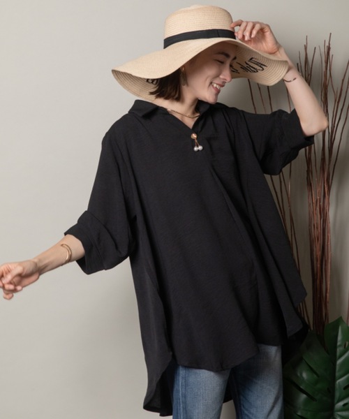 MHBG TOKYO(エムエイチビージートーキョー)の「オープンカラースキッパーシャツ モチーフ付き(シャツ/ブラウス・レディース・イエロー/マスタード/グリーン系その他/レッド/グリーン/チャコールグレー/ブラック・FREE)」の10枚目の写真