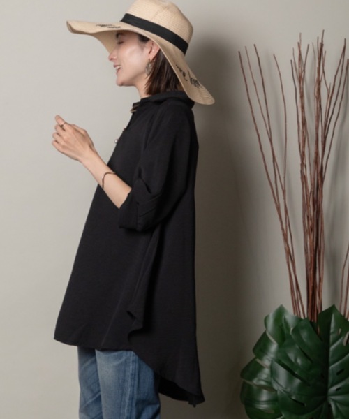 MHBG TOKYO(エムエイチビージートーキョー)の「オープンカラースキッパーシャツ モチーフ付き(シャツ/ブラウス・レディース・イエロー/マスタード/グリーン系その他/レッド/グリーン/チャコールグレー/ブラック・FREE)」の9枚目の写真