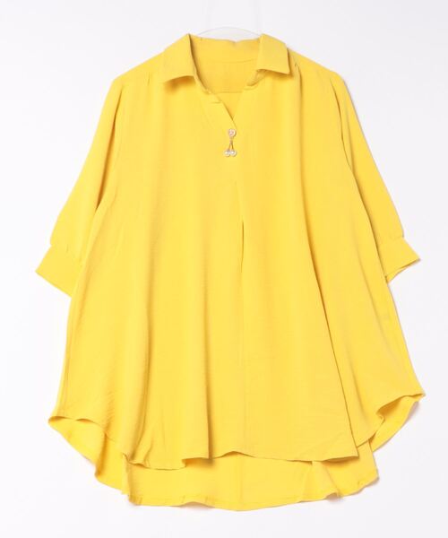 MHBG TOKYO(エムエイチビージートーキョー)の「オープンカラースキッパーシャツ モチーフ付き(シャツ/ブラウス・レディース・イエロー/マスタード/グリーン系その他/レッド/グリーン/チャコールグレー/ブラック・FREE)」の18枚目の写真