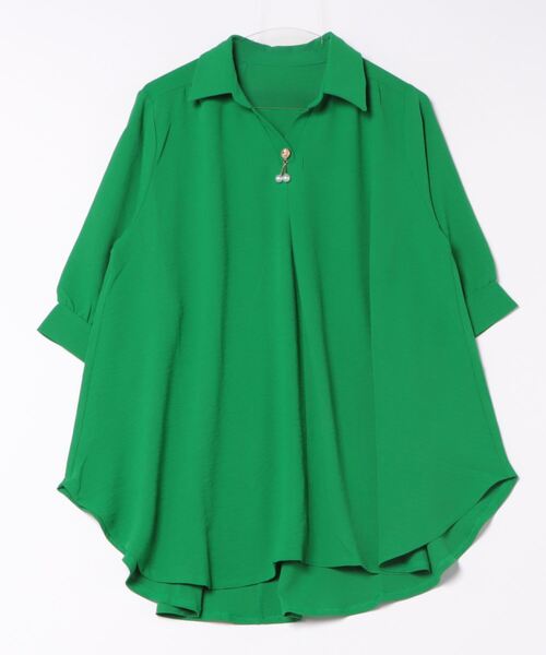 MHBG TOKYO(エムエイチビージートーキョー)の「オープンカラースキッパーシャツ モチーフ付き(シャツ/ブラウス・レディース・イエロー/マスタード/グリーン系その他/レッド/グリーン/チャコールグレー/ブラック・FREE)」の17枚目の写真