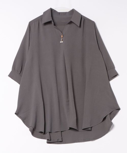 MHBG TOKYO(エムエイチビージートーキョー)の「オープンカラースキッパーシャツ モチーフ付き(シャツ/ブラウス・レディース・イエロー/マスタード/グリーン系その他/レッド/グリーン/チャコールグレー/ブラック・FREE)」の16枚目の写真