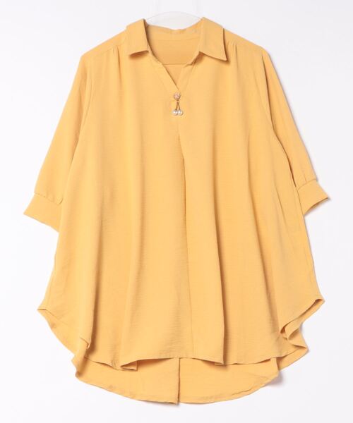 MHBG TOKYO(エムエイチビージートーキョー)の「オープンカラースキッパーシャツ モチーフ付き(シャツ/ブラウス・レディース・イエロー/マスタード/グリーン系その他/レッド/グリーン/チャコールグレー/ブラック・FREE)」の15枚目の写真