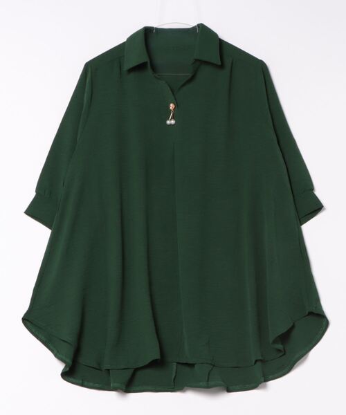 MHBG TOKYO(エムエイチビージートーキョー)の「オープンカラースキッパーシャツ モチーフ付き(シャツ/ブラウス・レディース・イエロー/マスタード/グリーン系その他/レッド/グリーン/チャコールグレー/ブラック・FREE)」の14枚目の写真