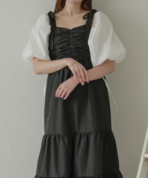 Ambre Neige（アンブルネージュ）の「ribbon gather camisole dress / リボンギャザーキャミワンピース（ワンピース・レディース・ブラック/オフホワイト・FREE）」の15枚目の写真