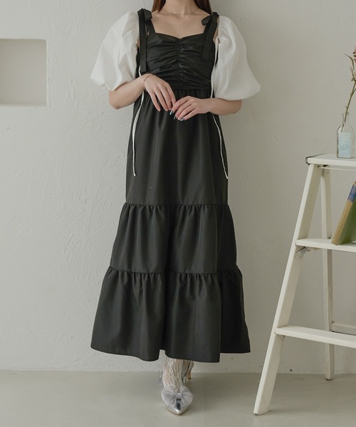 Ambre Neige（アンブルネージュ）の「ribbon gather camisole dress / リボンギャザーキャミワンピース（ワンピース・レディース・ブラック/オフホワイト・FREE）」の14枚目の写真