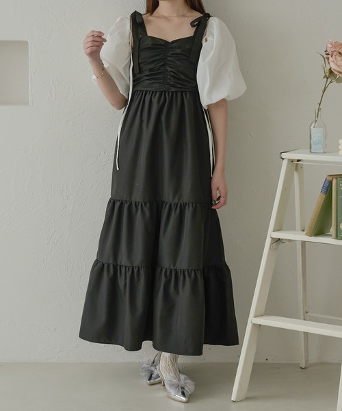Ambre Neige（アンブルネージュ）の「ribbon gather camisole dress / リボンギャザーキャミワンピース（ワンピース・レディース・ブラック/オフホワイト・FREE）」の13枚目の写真