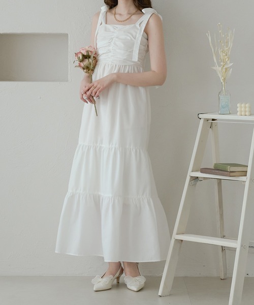 Ambre Neige（アンブルネージュ）の「ribbon gather camisole dress / リボンギャザーキャミワンピース（ワンピース・レディース・ブラック/オフホワイト・FREE）」の10枚目の写真