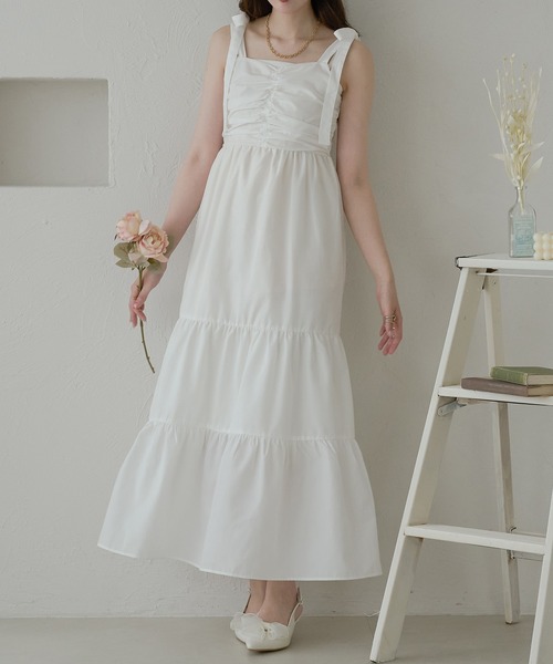 Ambre Neige（アンブルネージュ）の「ribbon gather camisole dress / リボンギャザーキャミワンピース（ワンピース・レディース・ブラック/オフホワイト・FREE）」の9枚目の写真