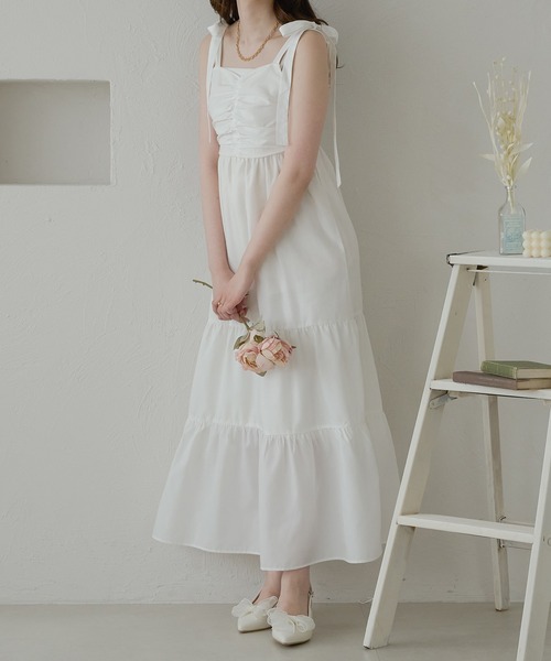 Ambre Neige（アンブルネージュ）の「ribbon gather camisole dress / リボンギャザーキャミワンピース（ワンピース・レディース・ブラック/オフホワイト・FREE）」の8枚目の写真