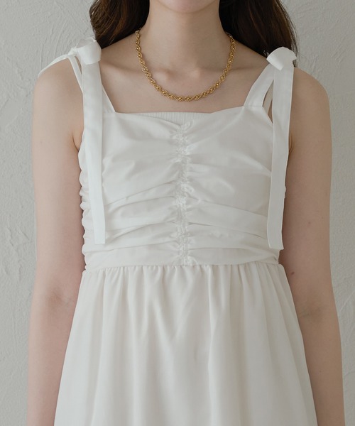 Ambre Neige（アンブルネージュ）の「ribbon gather camisole dress / リボンギャザーキャミワンピース（ワンピース・レディース・ブラック/オフホワイト・FREE）」の7枚目の写真