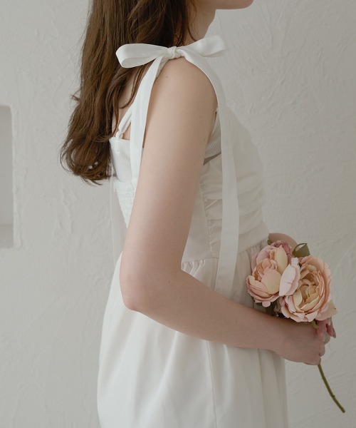 Ambre Neige（アンブルネージュ）の「ribbon gather camisole dress / リボンギャザーキャミワンピース（ワンピース・レディース・ブラック/オフホワイト・FREE）」の6枚目の写真