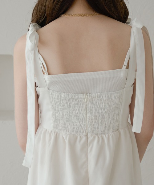 Ambre Neige（アンブルネージュ）の「ribbon gather camisole dress / リボンギャザーキャミワンピース（ワンピース・レディース・ブラック/オフホワイト・FREE）」の5枚目の写真
