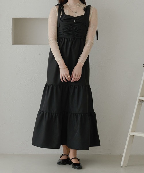 Ambre Neige（アンブルネージュ）の「ribbon gather camisole dress / リボンギャザーキャミワンピース（ワンピース・レディース・ブラック/オフホワイト・FREE）」の12枚目の写真