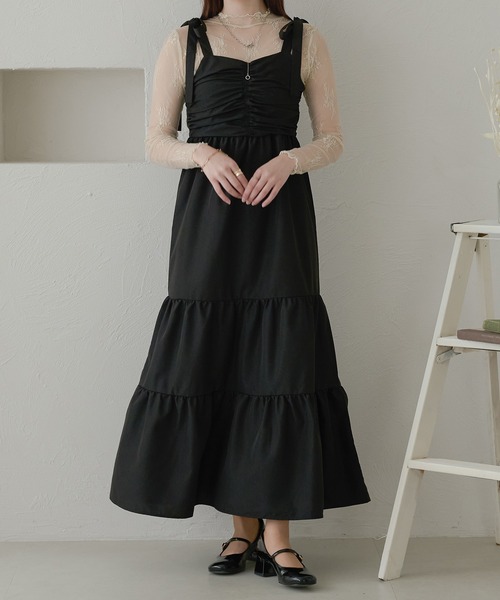 Ambre Neige（アンブルネージュ）の「ribbon gather camisole dress / リボンギャザーキャミワンピース（ワンピース・レディース・ブラック/オフホワイト・FREE）」の16枚目の写真