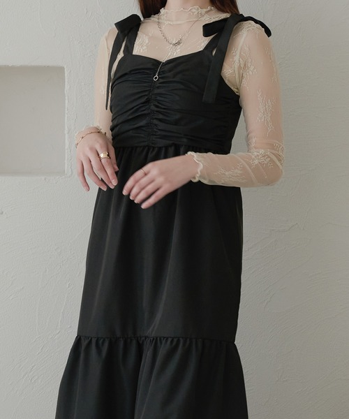 Ambre Neige（アンブルネージュ）の「ribbon gather camisole dress / リボンギャザーキャミワンピース（ワンピース・レディース・ブラック/オフホワイト・FREE）」の11枚目の写真