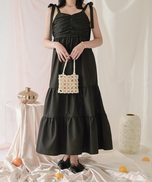 Ambre Neige（アンブルネージュ）の「ribbon gather camisole dress / リボンギャザーキャミワンピース（ワンピース・レディース・ブラック/オフホワイト・FREE）」の22枚目の写真